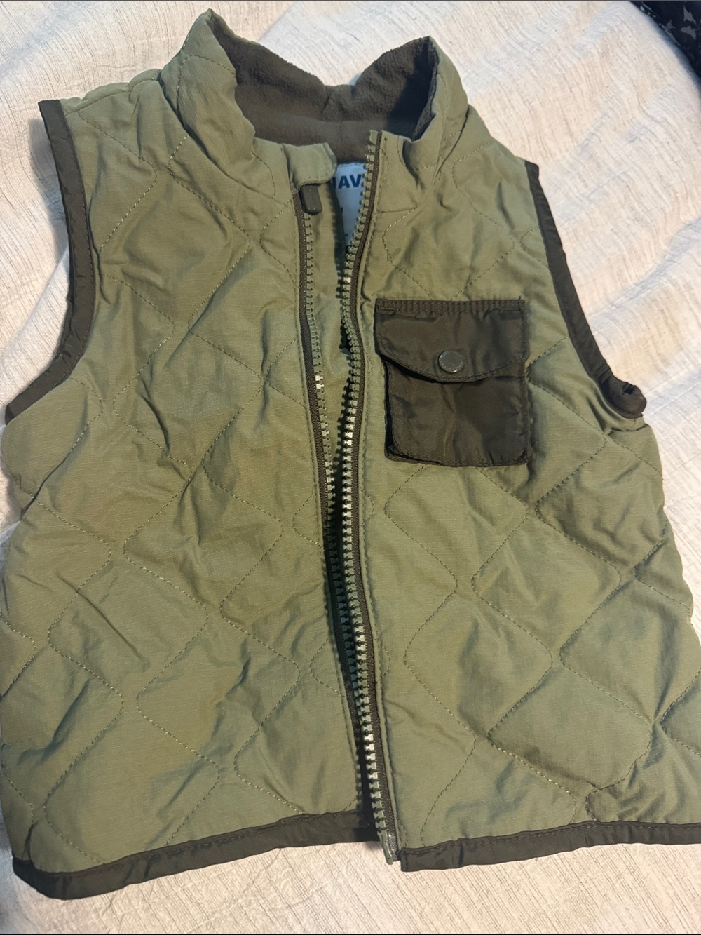 Old Navy Quilted Olive Green Kids Vest with Chest Pocket